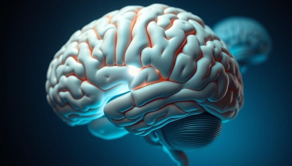 A detailed cross-section of the human brain, revealing the key neural structures involved in decision-making processes. The foreground showcases the prefrontal cortex, the locus of higher-order cognitive functions, with its intricate folds and layers. The midbrain is prominently featured, highlighting the role of the basal ganglia and the limbic system in emotion-driven decision-making. In the background, the cerebellum and thalamus are subtly visible, emphasizing their interconnected functions in coordinating and integrating information. The image is rendered with a cool, clinical color palette, reflecting the scientific nature of the subject matter. Soft, directional lighting illuminates the various regions, casting shadows that accentuate the depth and complexity of the brain's architecture.