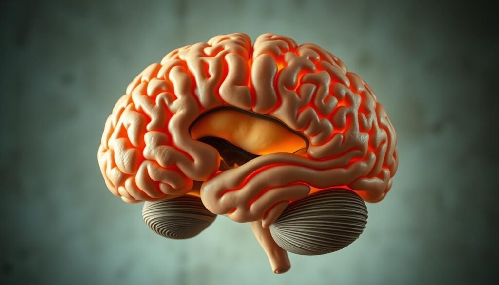 A detailed cross-section of the human brain, showcasing its intricate structures and their relationship to behavior. The foreground depicts the cerebral cortex, hippocampus, and amygdala in vivid detail, illuminated by soft, natural lighting. The middle ground reveals the midbrain, basal ganglia, and thalamus, while the background fades into a subtly textured, neutral backdrop, emphasizing the focus on the key brain regions. The overall mood is one of scientific curiosity and understanding, inviting the viewer to explore the complex interplay between the brain's architecture and its influence on human conduct.