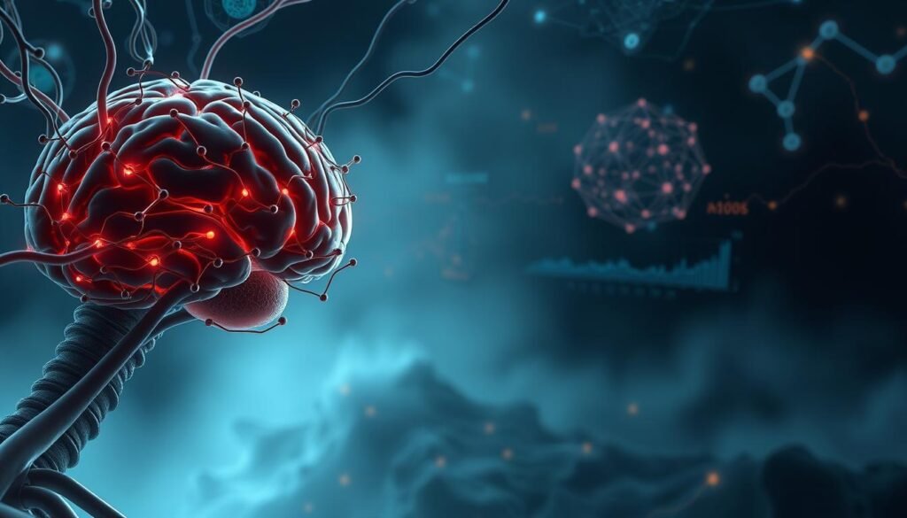 A detailed illustration of the interconnected neural pathways and cognitive processes that define behavioral neuroscience. In the foreground, a rendered model of the human brain, with intricate synaptic connections illuminating the complexities of neural communication. In the middle ground, a series of experimental data visualizations, depicting the quantifiable measurements of neurological activity. In the background, a hazy, dreamlike landscape representing the subconscious realm of the mind, where the mysteries of behavior reside. The lighting is soft and diffused, creating a sense of depth and atmosphere. The overall tone is one of scientific exploration and the pursuit of understanding the human condition.