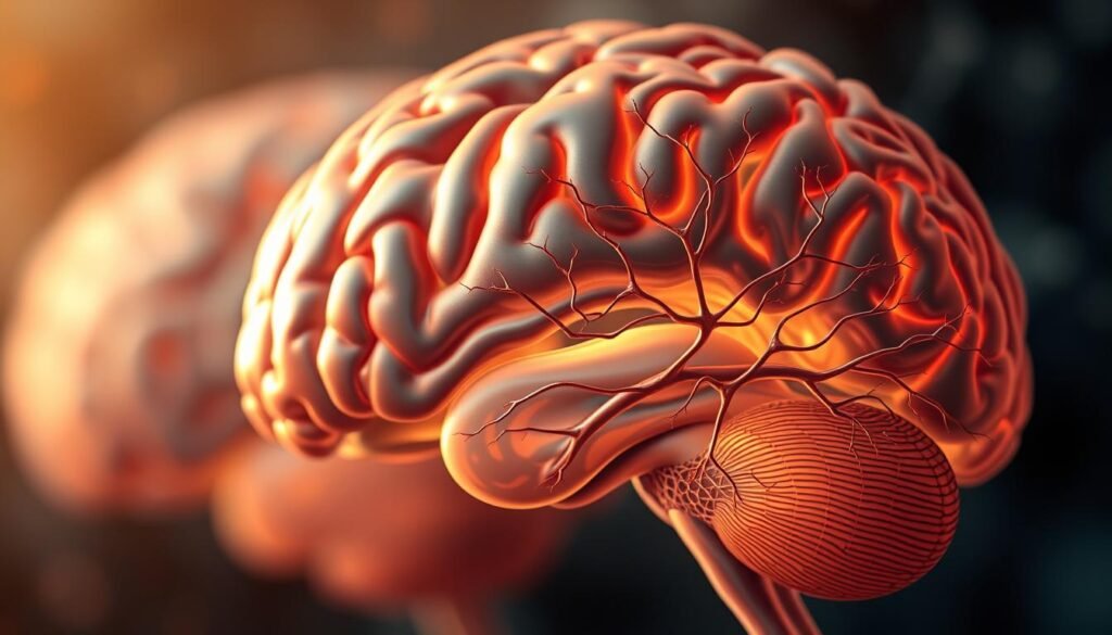 A detailed illustration of the neurological process of decision-making, with a focus on the brain's response to punishment. A vibrant, high-resolution image depicting a cross-section of the human brain, showcasing the intricate neural pathways and regions involved in processing rewards and punishments. Intricate, detailed anatomical structures in the foreground, with a soft, blurred background highlighting the complex interplay of electrical signals and neurochemical interactions. Warm, muted color tones convey a contemplative, scientific atmosphere, while dynamic lighting and angles emphasize the depth and complexity of the subject matter. Precise, technical rendering highlighting the beauty and wonder of the human mind's decision-making mechanisms.