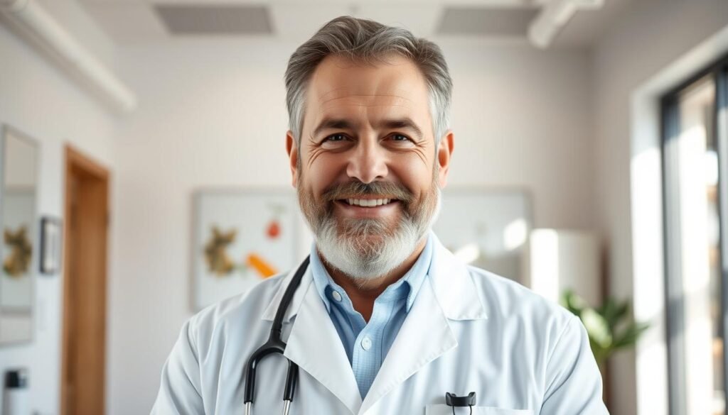 A headshot portrait of Dr. Jo Furlan, a middle-aged, bearded man wearing a white lab coat, standing in a modern, well-lit medical office with minimalist decor. The subject's expression is warm and approachable, exuding an air of expertise and compassion. The lighting is soft and directional, creating subtle shadows that accentuate the subject's features. The composition places the doctor in the center, with the background blurred to keep the focus on his face. The overall mood is professional yet inviting, reflecting the subject's role as a trusted medical authority on longevity and nutrition. A headshot portrait of Dr. Jo Furlan, a middle-aged, bearded man wearing a white lab coat, standing in a modern, well-lit medical office with minimalist decor. The subject's expression is warm and approachable, exuding an air of expertise and compassion. The lighting is soft and directional, creating subtle shadows that accentuate the subject's features. The composition places the doctor in the center, with the background blurred to keep the focus on his face. The overall mood is professional yet inviting, reflecting the subject's role as a trusted medical authority on longevity and nutrition.